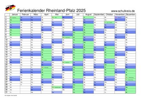 Kalender 2025 Rheinland-Pfalz RP zum Ausdrucken kostenlos online